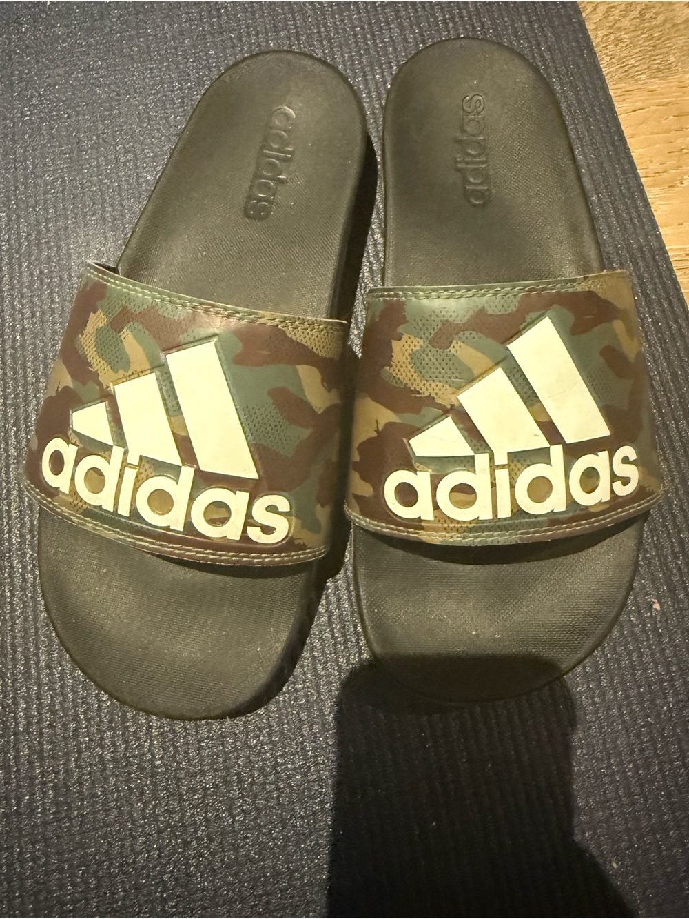 adidas Kids Camo Slide Sandals in Olive and Brown